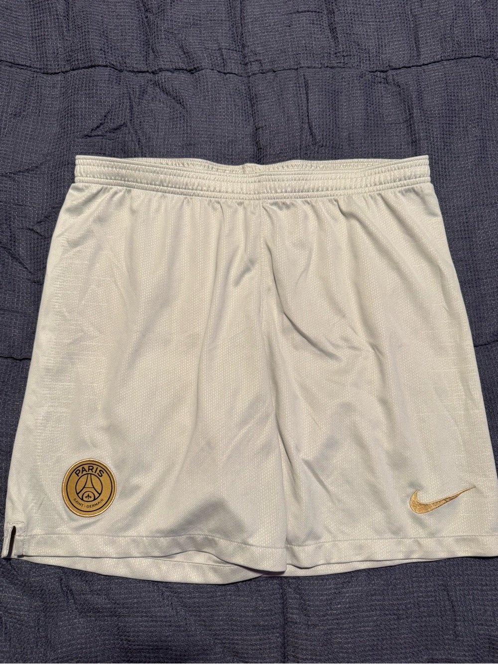 Nike Men's PSG White Athletic Shorts with Gold Accents